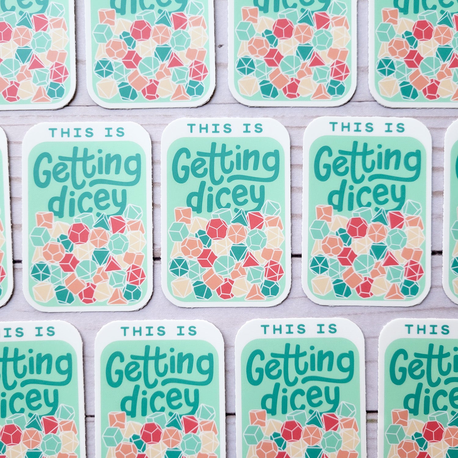 This Is Getting Dicey Sticker - Geeky merchandise for people who play D&D - Merch to wear and cute accessories and stationery Paola's Pixels