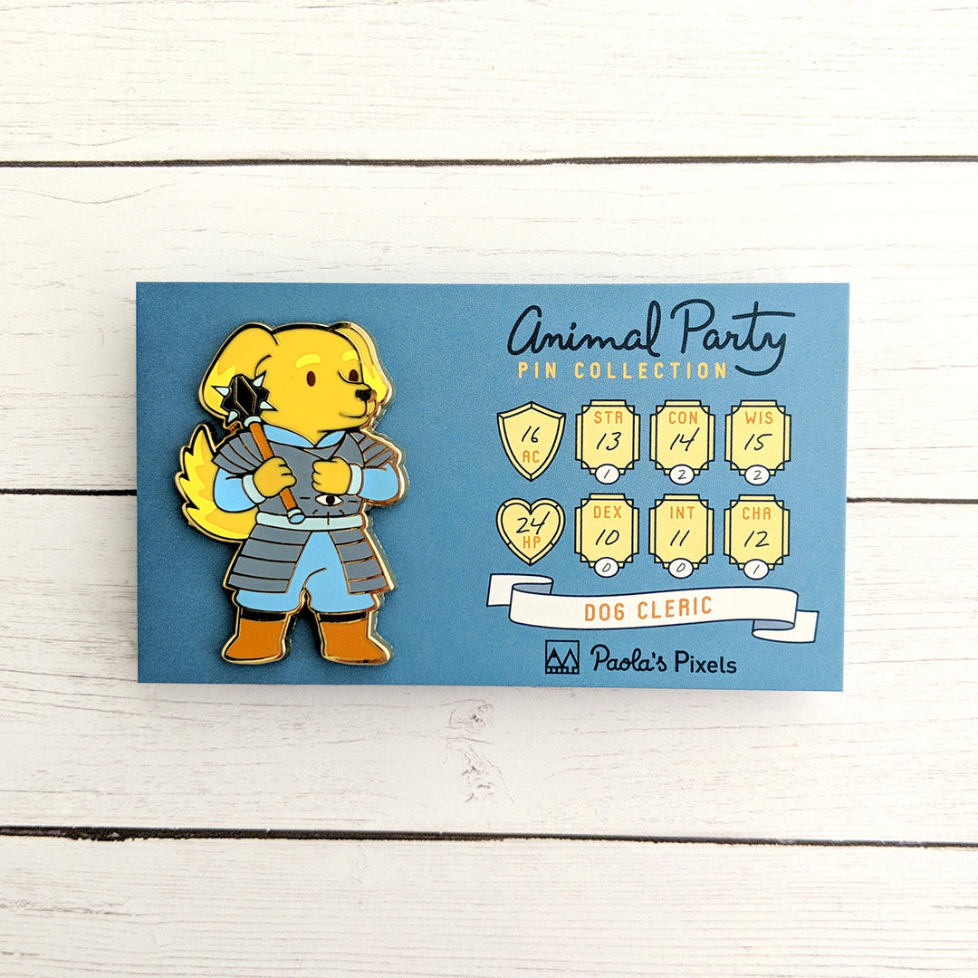 Dog Cleric Enamel Pin - Geeky merchandise for people who play D&D - Merch to wear and cute accessories and stationery Paola's Pixels