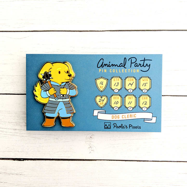 Seconds sale! Dog Cleric Enamel Pin - Geeky merchandise for people who play D&D - Merch to wear and cute accessories and stationery Paola's Pixels