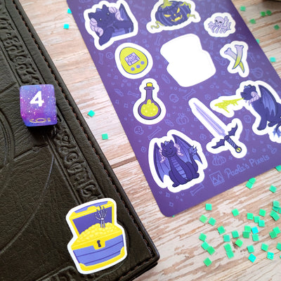 Dragon Sticker Sheet - Geeky merchandise for people who play D&D - Merch to wear and cute accessories and stationery Paola's Pixels
