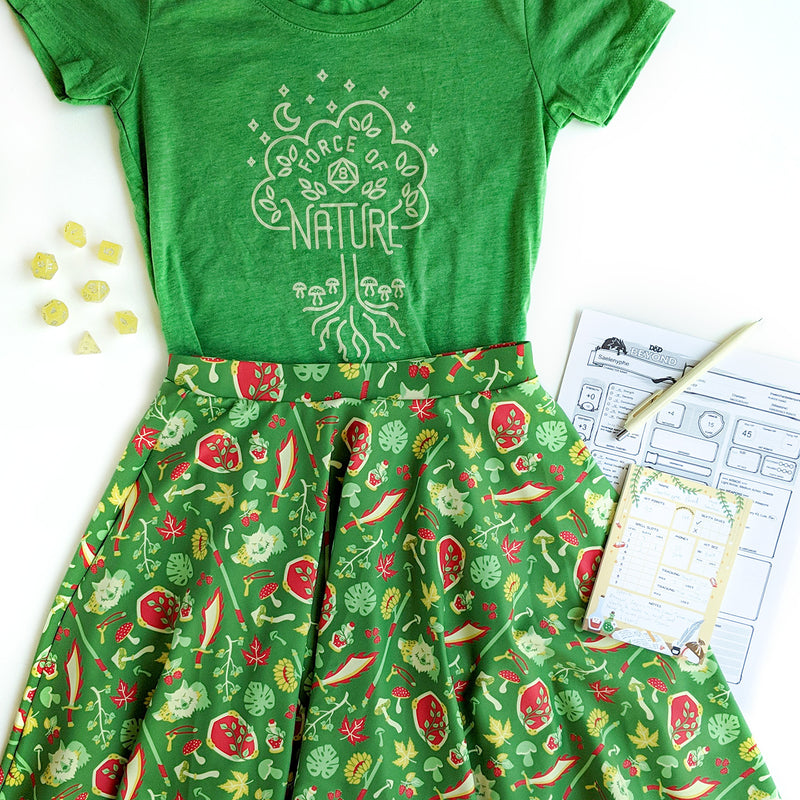 Druid Skater Skirt - Geeky merchandise for people who play D&D - Merch to wear and cute accessories and stationery Paola&