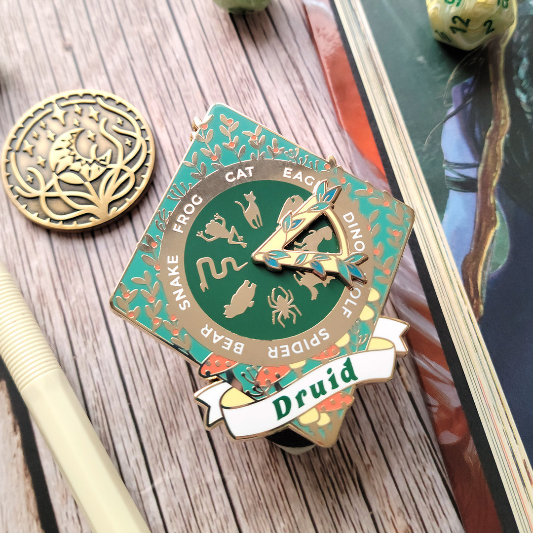 Chaotic Druid Wild Shape Spinner Enamel Pin - Geeky merchandise for people who play D&D - Merch to wear and cute accessories and stationery Paola's Pixels