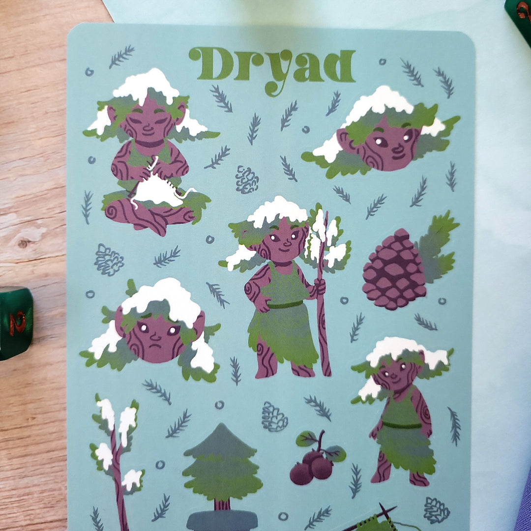 Dryad Sticker Sheet - Geeky merchandise for people who play D&D - Merch to wear and cute accessories and stationery Paola's Pixels