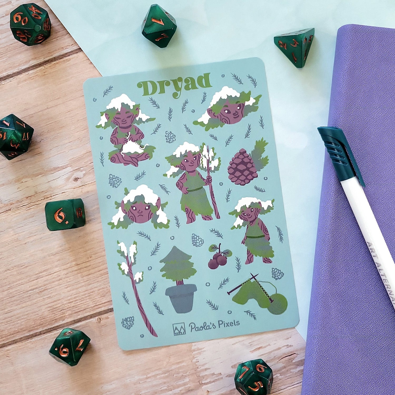 Dryad Sticker Sheet - Geeky merchandise for people who play D&D - Merch to wear and cute accessories and stationery Paola's Pixels