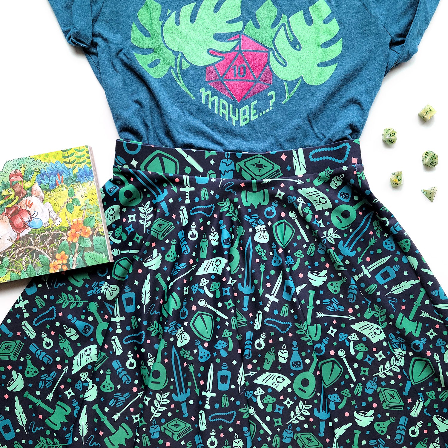 Dungeon Academia Skater Skirt - Geeky merchandise for people who play D&D - Merch to wear and cute accessories and stationery Paola's Pixels