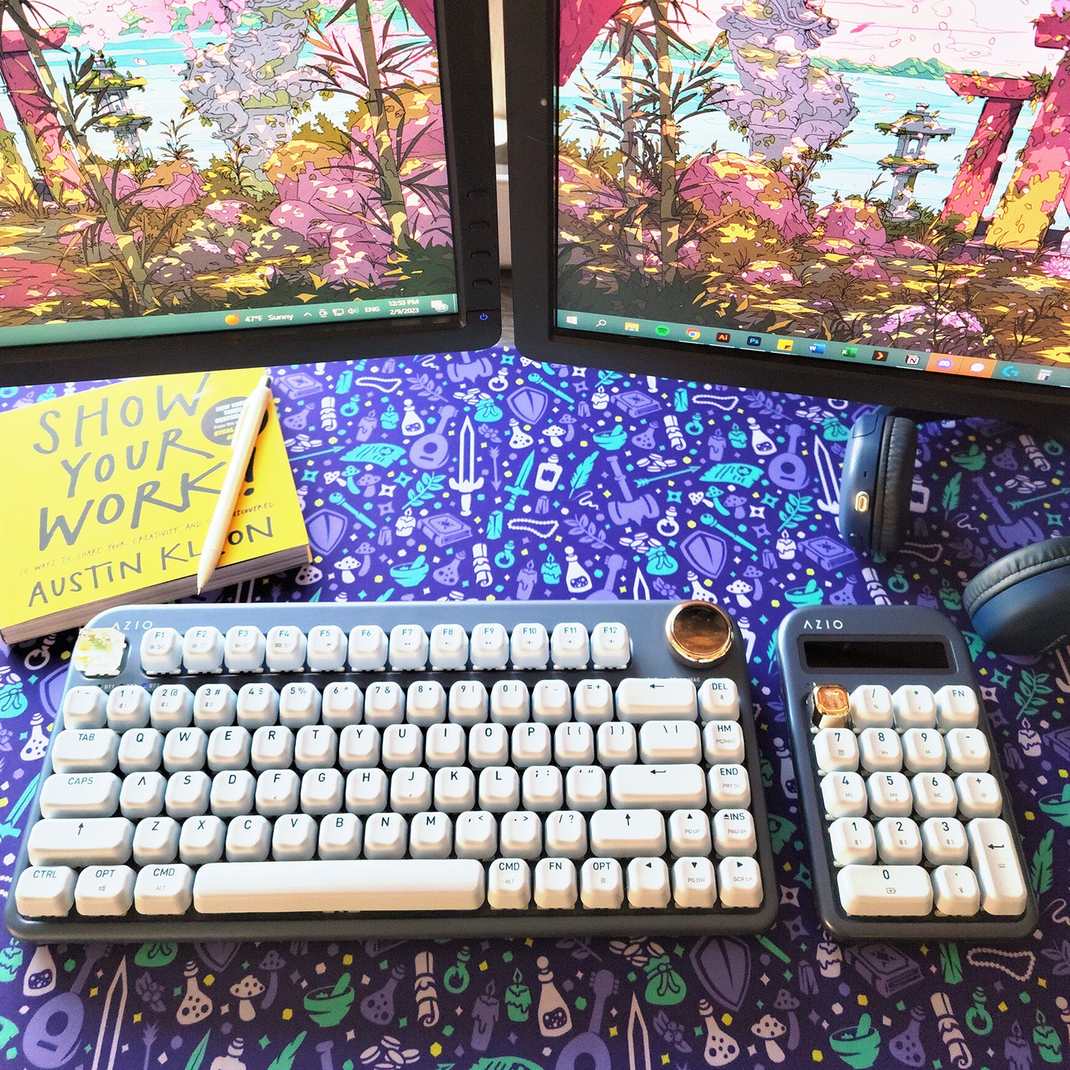 Purple Dungeon Academia desk mat - Geeky merchandise for people who play D&D - Merch to wear and cute accessories and stationery Paola's Pixels