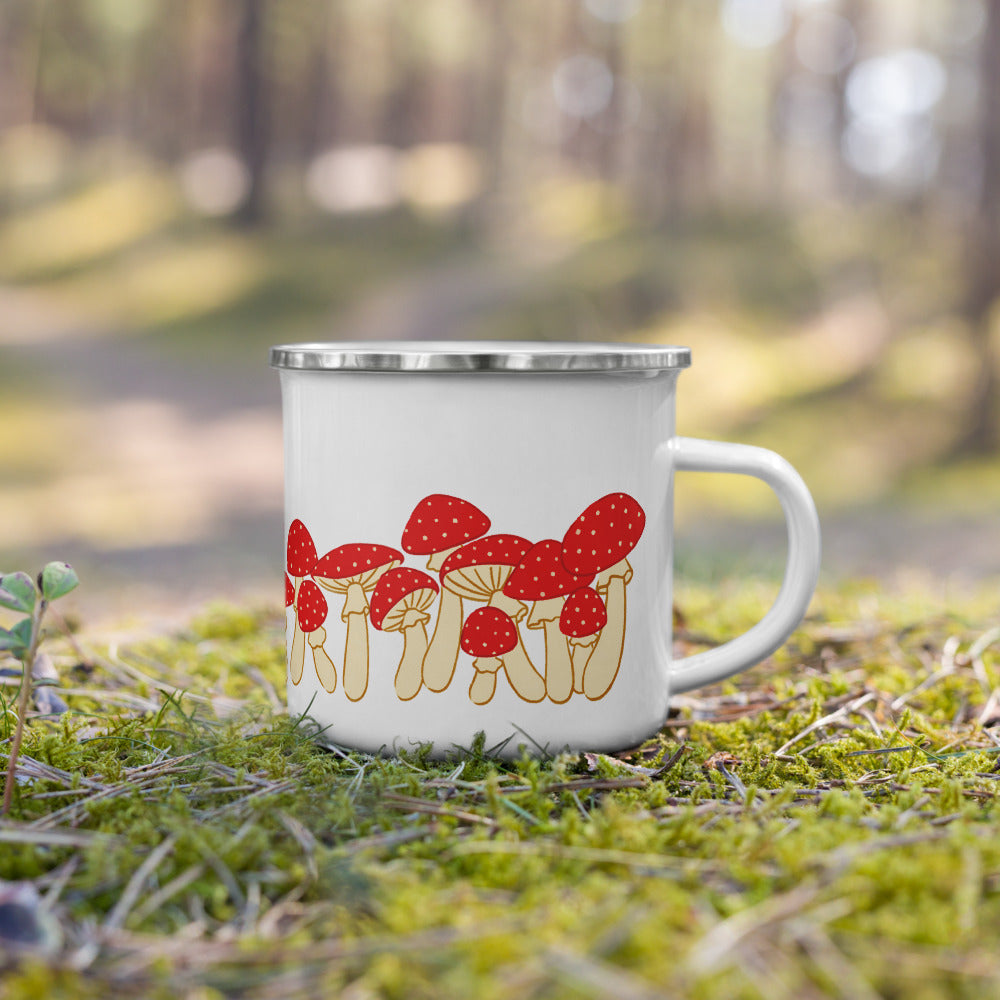 Mushrooms Enamel Mug - Geeky merchandise for people who play D&D - Merch to wear and cute accessories and stationery Paola's Pixels
