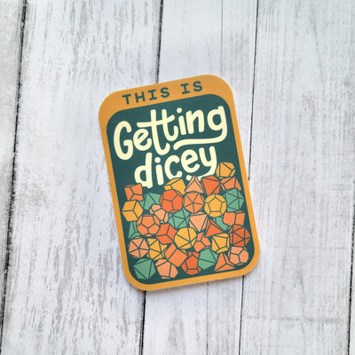 This Is Getting Dicey Sticker Fall Colors - Geeky merchandise for people who play D&D - Merch to wear and cute accessories and stationery Paola's Pixels