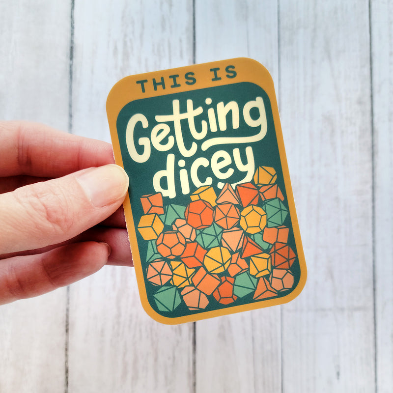 This Is Getting Dicey Sticker Fall Colors - Geeky merchandise for people who play D&D - Merch to wear and cute accessories and stationery Paola&