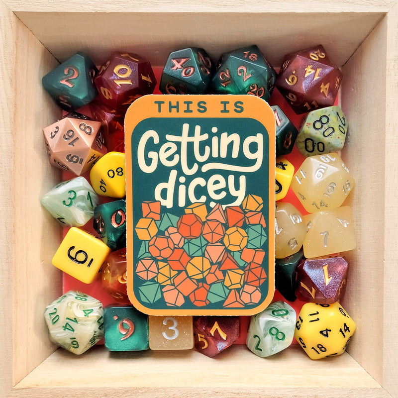 This Is Getting Dicey Sticker Fall Colors - Geeky merchandise for people who play D&D - Merch to wear and cute accessories and stationery Paola&