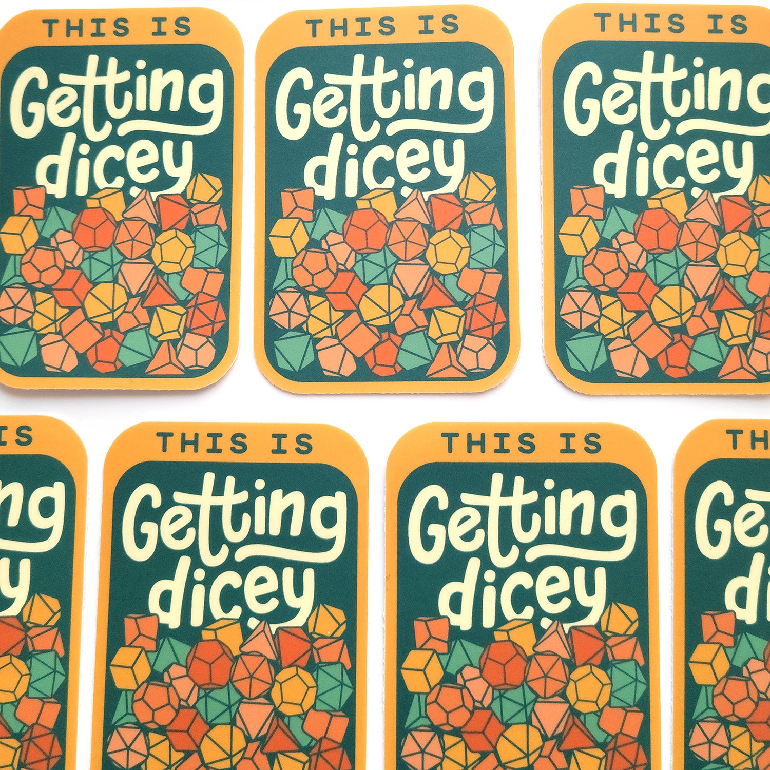 This Is Getting Dicey Sticker Fall Colors - Geeky merchandise for people who play D&D - Merch to wear and cute accessories and stationery Paola's Pixels