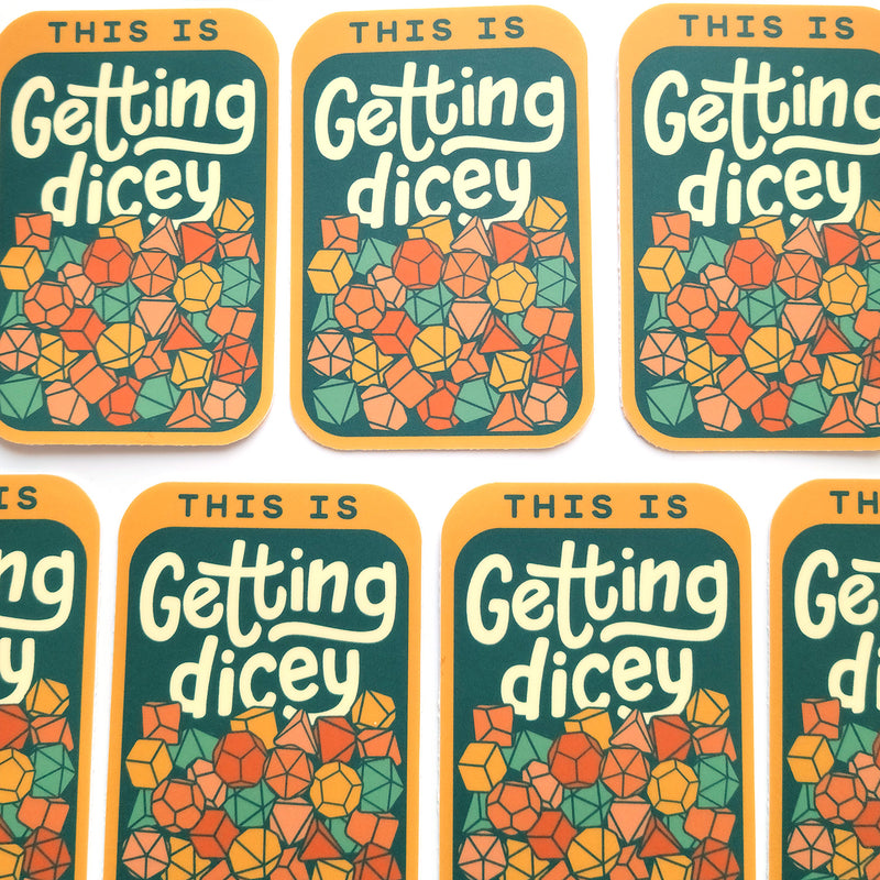 This Is Getting Dicey Sticker Fall Colors - Geeky merchandise for people who play D&D - Merch to wear and cute accessories and stationery Paola&