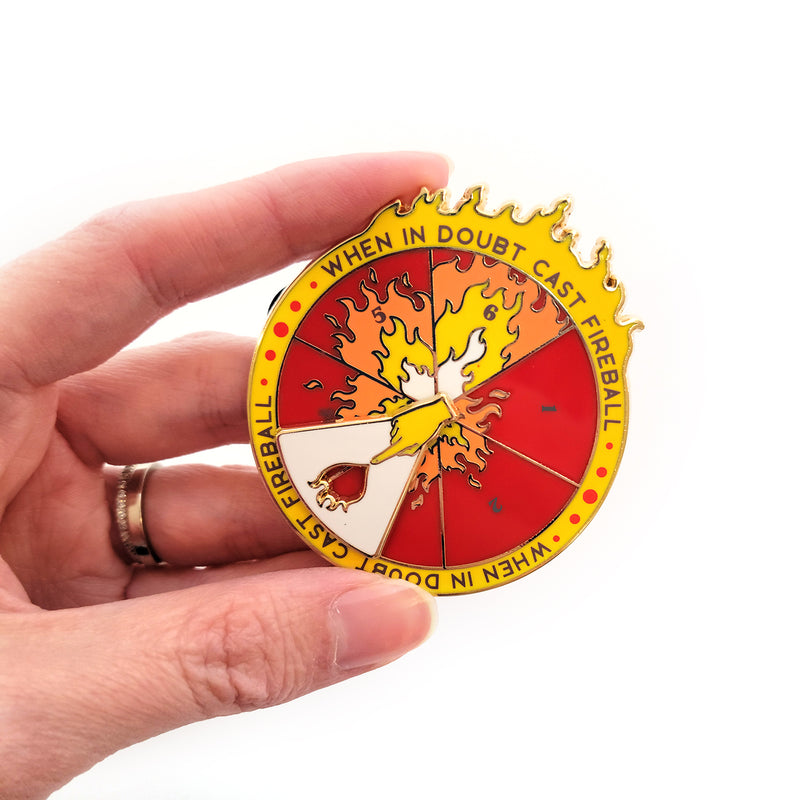 Seconds Sale! Fireball Spinner Pin - Geeky merchandise for people who play D&D - Merch to wear and cute accessories and stationery Paola&