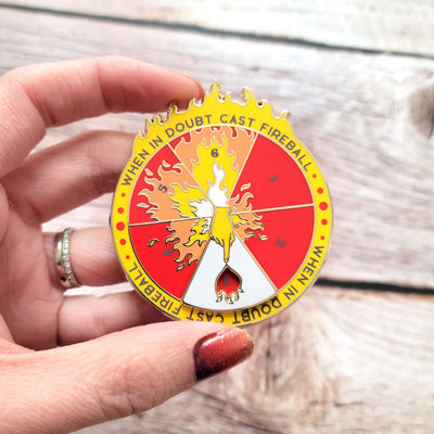 Seconds Sale! Fireball Spinner Pin - Geeky merchandise for people who play D&D - Merch to wear and cute accessories and stationery Paola's Pixels