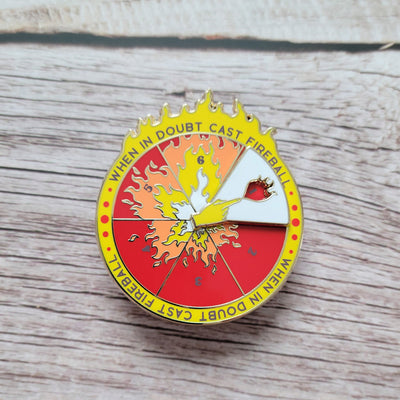 Seconds Sale! Fireball Spinner Pin - Geeky merchandise for people who play D&D - Merch to wear and cute accessories and stationery Paola's Pixels