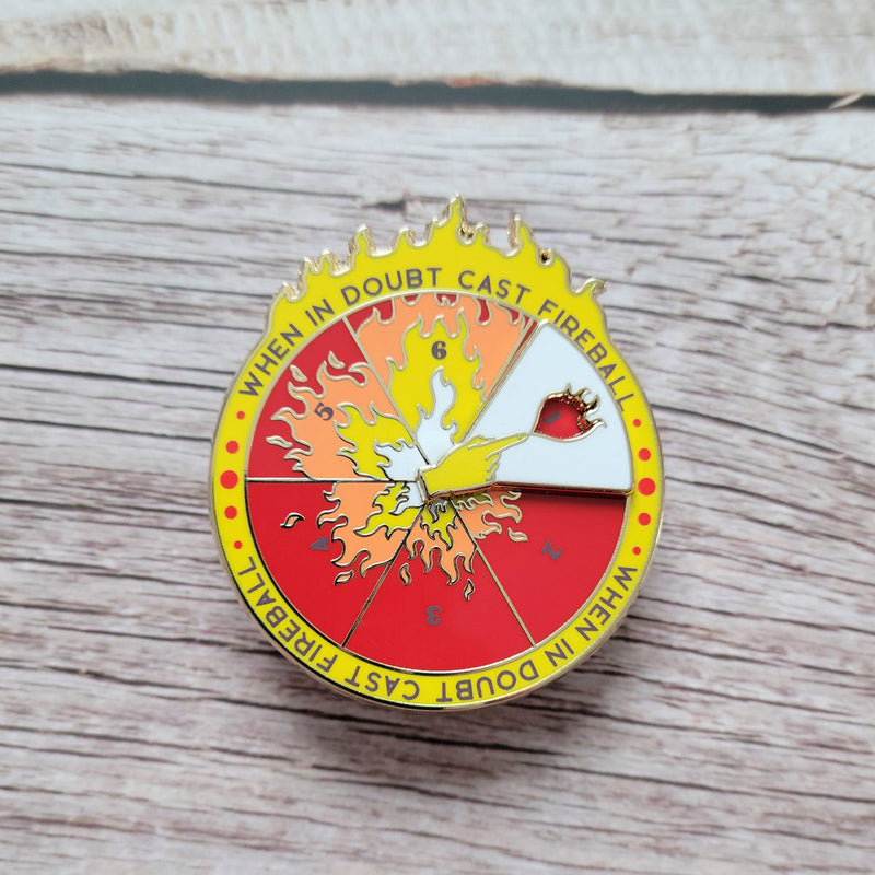 Seconds Sale! Fireball Spinner Pin - Geeky merchandise for people who play D&D - Merch to wear and cute accessories and stationery Paola&