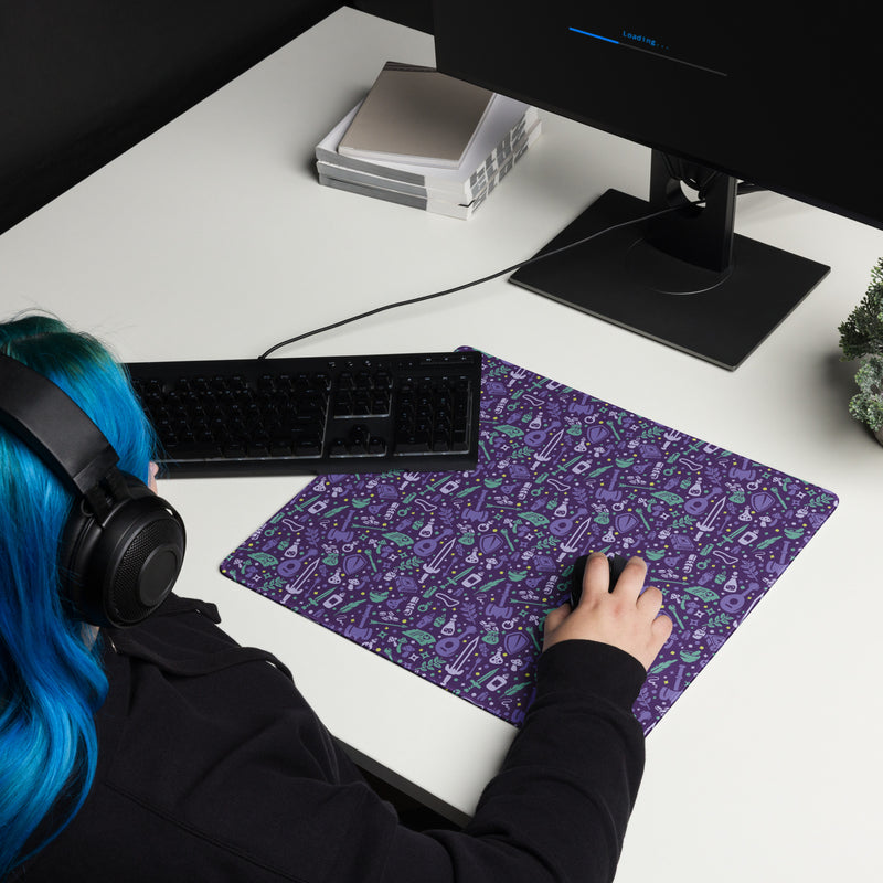 Purple Dungeon Academia desk mat - Geeky merchandise for people who play D&D - Merch to wear and cute accessories and stationery Paola&
