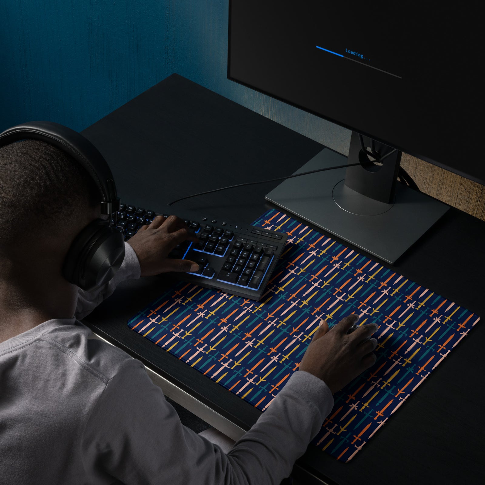 Fighter Swords desk mat - Geeky merchandise for people who play D&D - Merch to wear and cute accessories and stationery Paola's Pixels