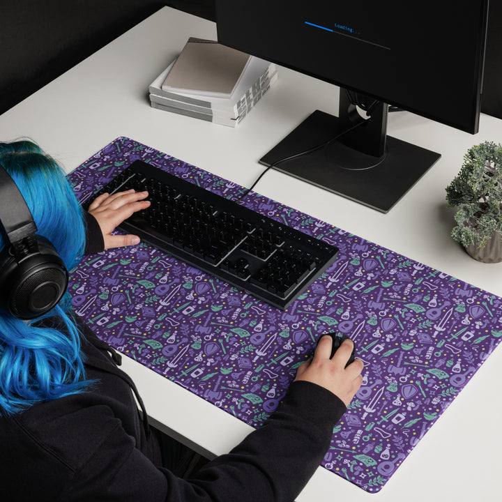Purple Dungeon Academia desk mat - Geeky merchandise for people who play D&D - Merch to wear and cute accessories and stationery Paola's Pixels