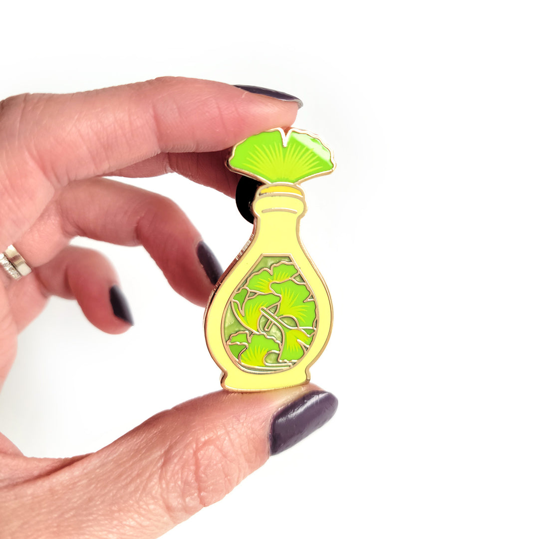Seconds Sale! Green Ginkgo Potion Enamel Pin - Geeky merchandise for people who play D&D - Merch to wear and cute accessories and stationery Paola's Pixels