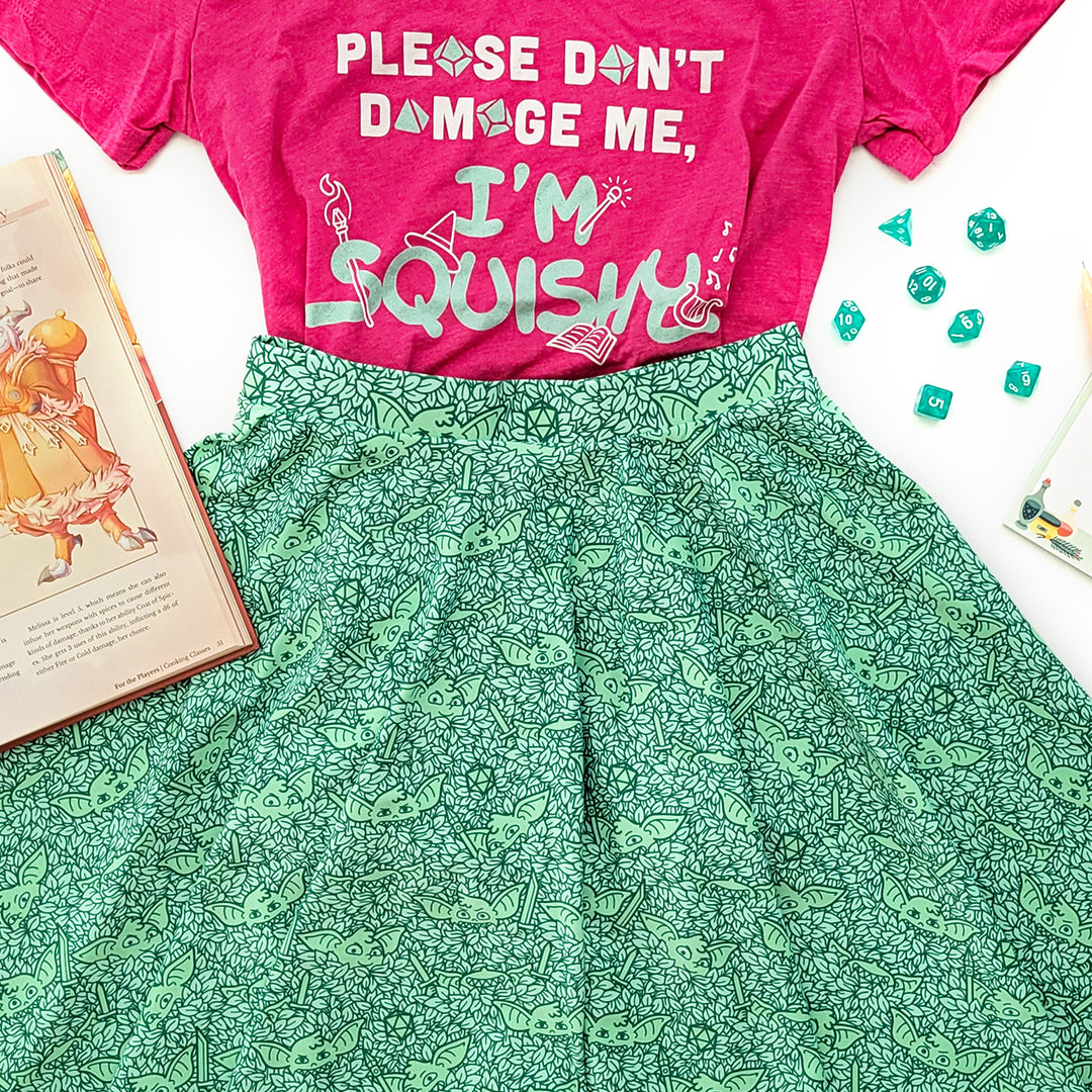 Goblin Skater Skirt - Geeky merchandise for people who play D&D - Merch to wear and cute accessories and stationery Paola's Pixels