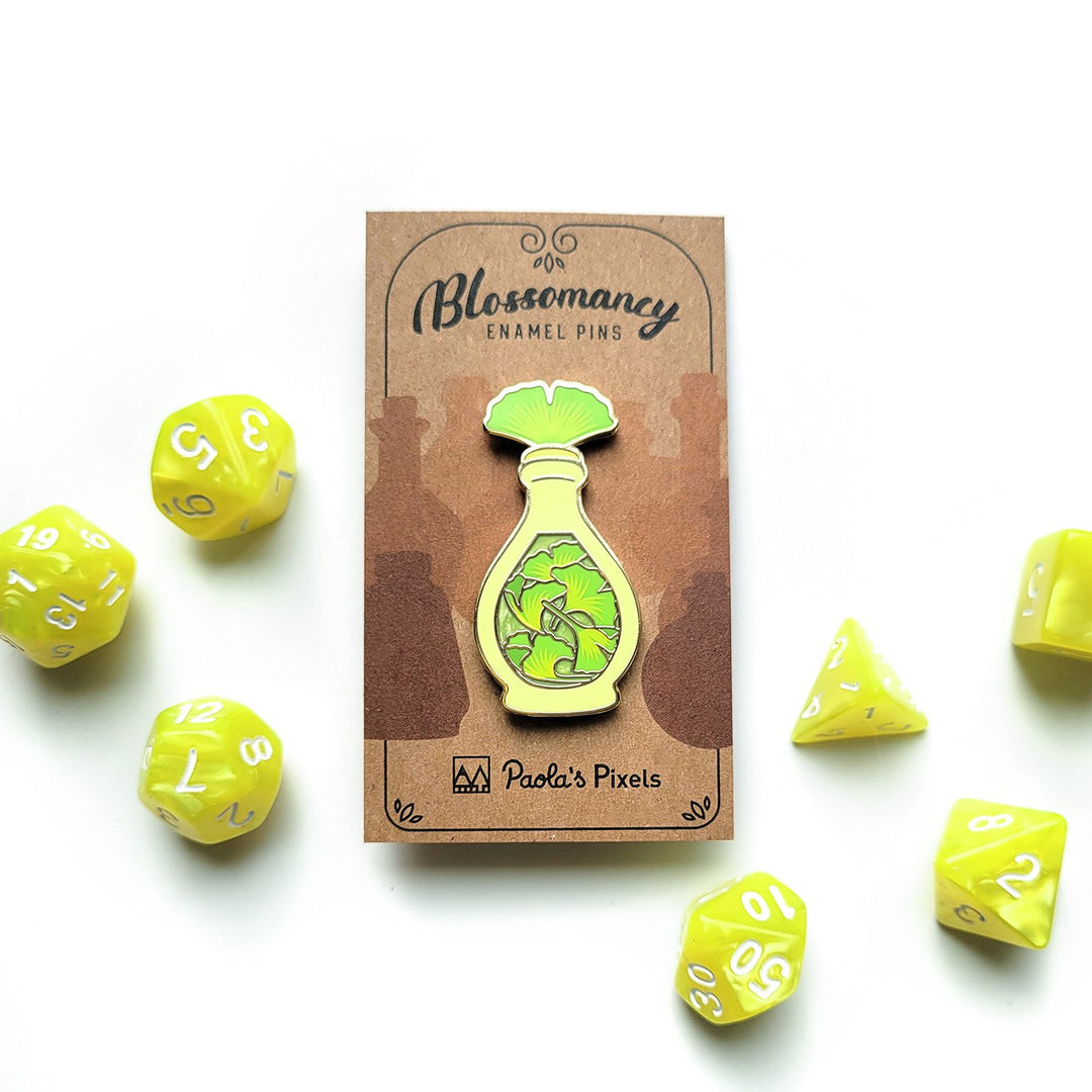 Seconds Sale! Green Ginkgo Potion Enamel Pin - Geeky merchandise for people who play D&D - Merch to wear and cute accessories and stationery Paola's Pixels