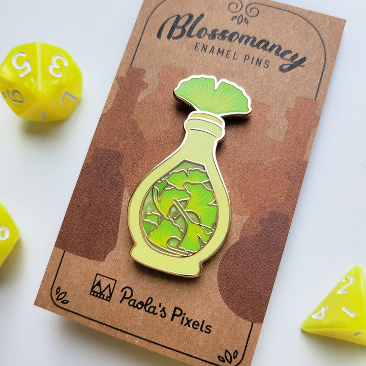 Seconds Sale! Green Ginkgo Potion Enamel Pin - Geeky merchandise for people who play D&D - Merch to wear and cute accessories and stationery Paola's Pixels