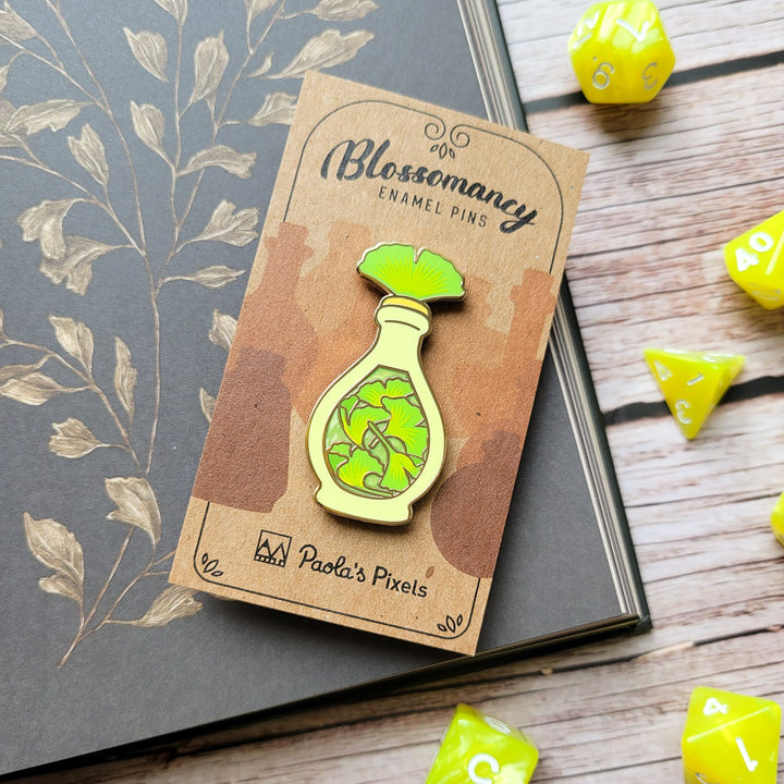Seconds Sale! Green Ginkgo Potion Enamel Pin - Geeky merchandise for people who play D&D - Merch to wear and cute accessories and stationery Paola's Pixels
