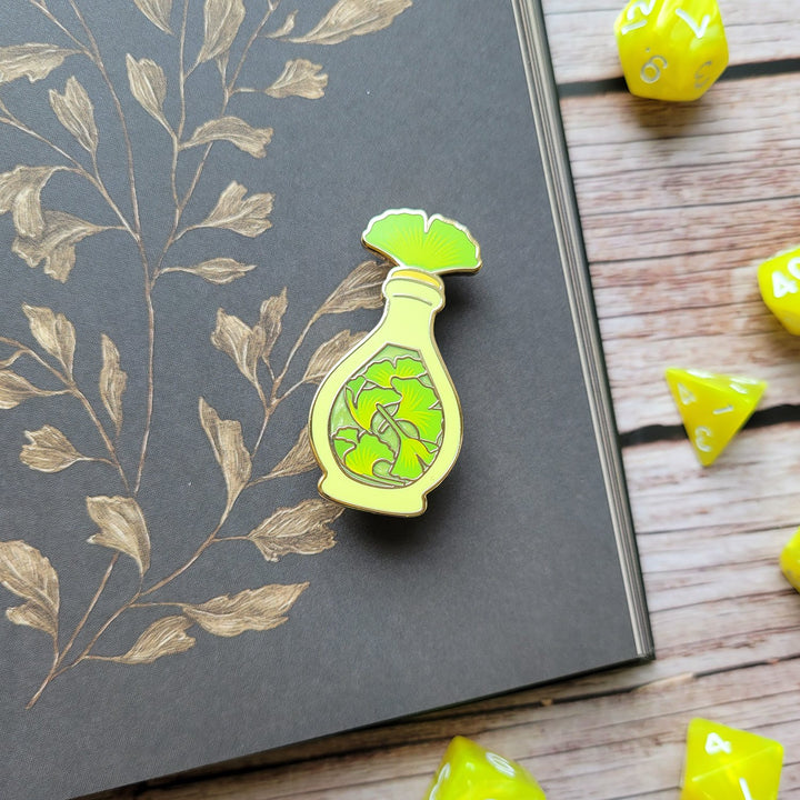 Seconds Sale! Green Ginkgo Potion Enamel Pin - Geeky merchandise for people who play D&D - Merch to wear and cute accessories and stationery Paola's Pixels