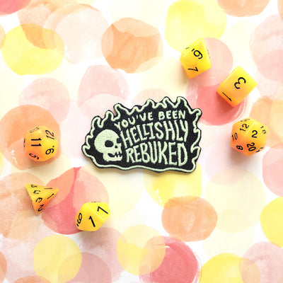 You've Been Hellishly Rebuked Patch - Geeky merchandise for people who play D&D - Merch to wear and cute accessories and stationery Paola's Pixels
