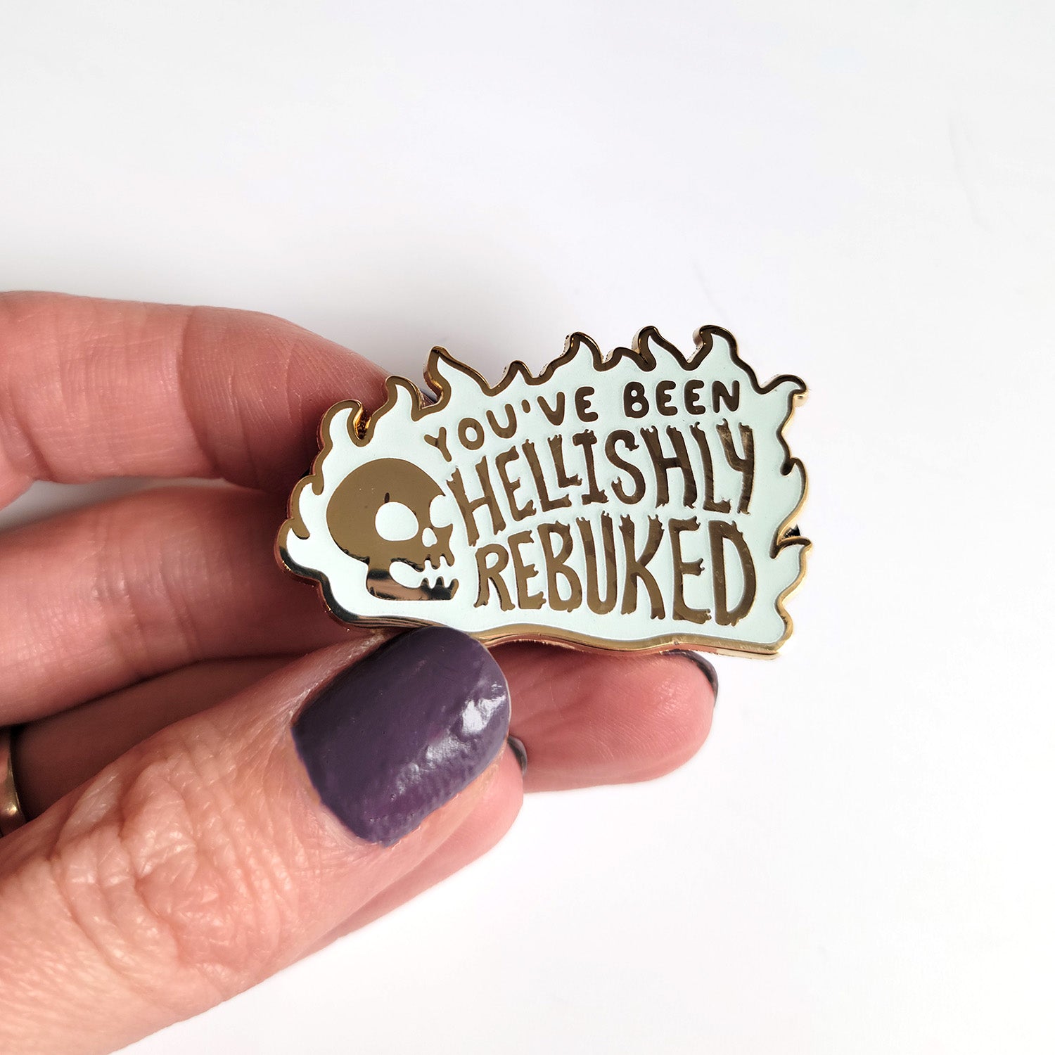 Seconds Sale! You've Been Hellishly Rebuked Enamel Pin - Geeky merchandise for people who play D&D - Merch to wear and cute accessories and stationery Paola's Pixels