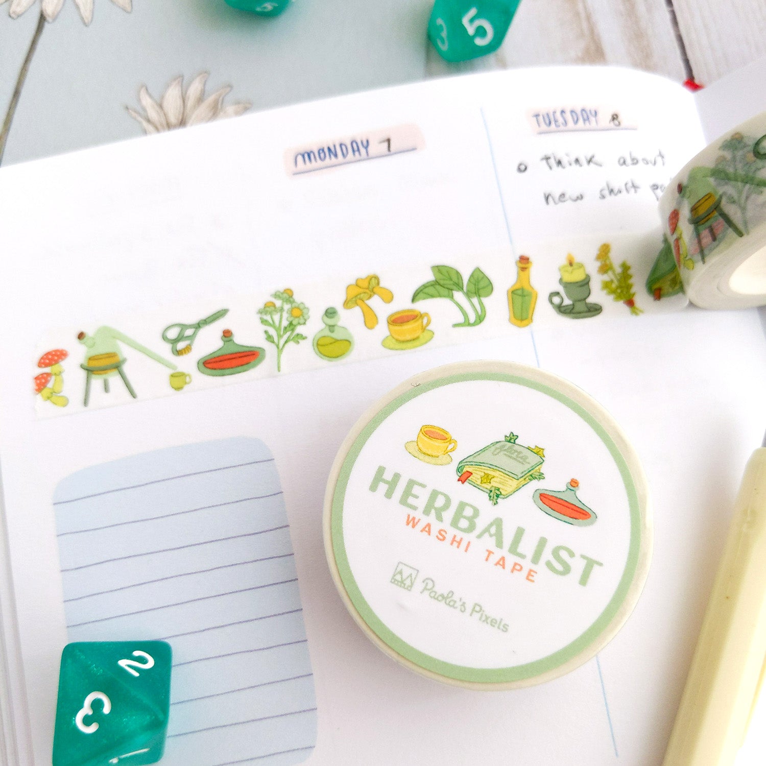Herbalist Washi Tape - Geeky merchandise for people who play D&D - Merch to wear and cute accessories and stationery Paola's Pixels