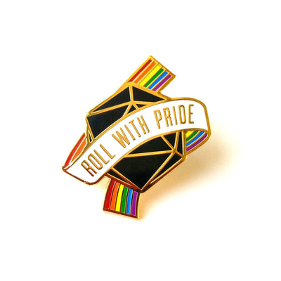 Seconds Sale! Roll with Pride Enamel Pin - Geeky merchandise for people who play D&D - Merch to wear and cute accessories and stationery Paola's Pixels