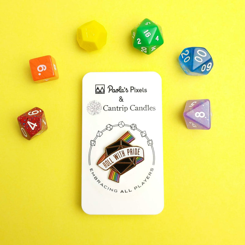 Roll with Pride Pin - Geeky merchandise for people who play D&D - Merch to wear and cute accessories and stationery Paola&
