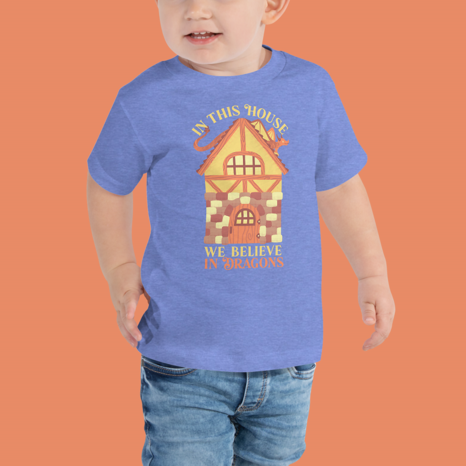 In This House We Believe In Dragons Toddler Shirt - Geeky merchandise for people who play D&D - Merch to wear and cute accessories and stationery Paola's Pixels