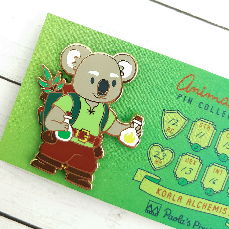 Koala Alchemist Enamel Pin - Geeky merchandise for people who play D&D - Merch to wear and cute accessories and stationery Paola's Pixels