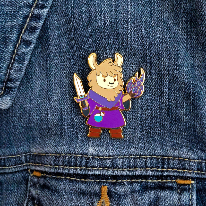 Llama Warlock Enamel Pin with Glitter - Geeky merchandise for people who play D&D - Merch to wear and cute accessories and stationery Paola&