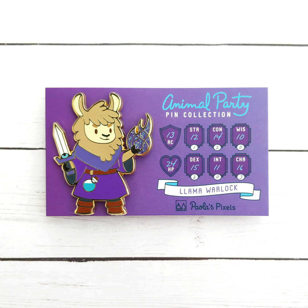 Llama Warlock Enamel Pin with Glitter - Geeky merchandise for people who play D&D - Merch to wear and cute accessories and stationery Paola's Pixels