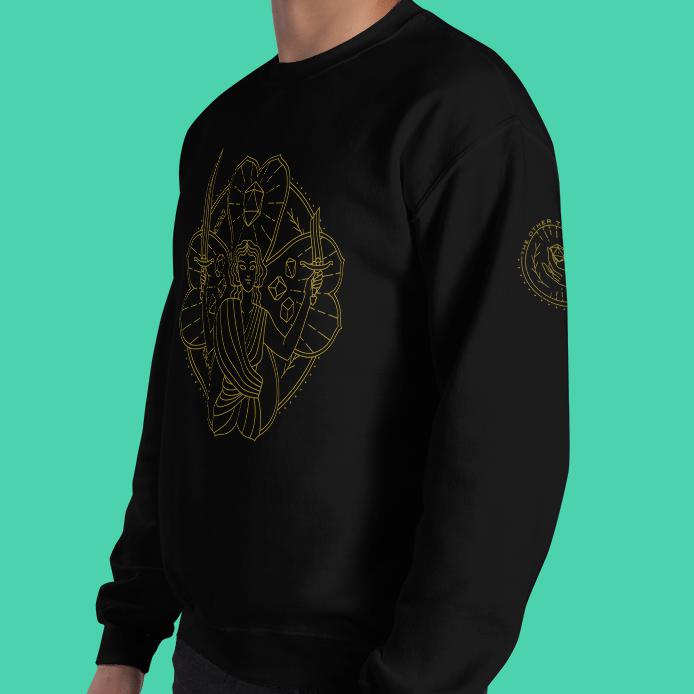 Lucky Sweatshirt with Sleeve Prints - Geeky merchandise for people who play D&D - Merch to wear and cute accessories and stationery Paola&