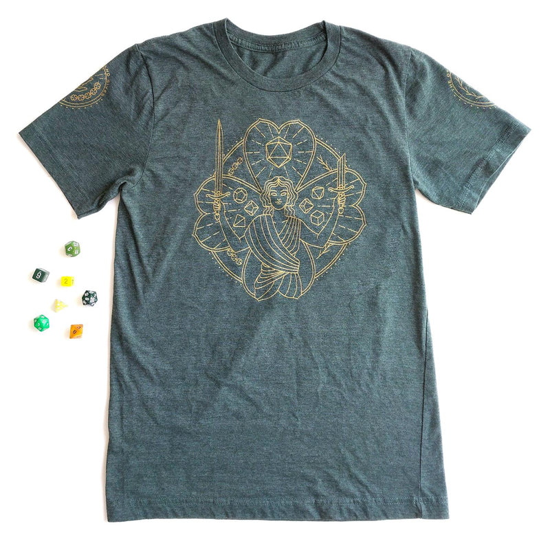 Lucky Shirt with Sleeve Prints - Geeky merchandise for people who play D&D - Merch to wear and cute accessories and stationery Paola&