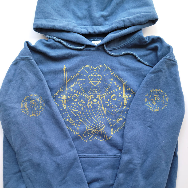 Lucky Pullover Hoodie with Sleeve Prints - Geeky merchandise for people who play D&D - Merch to wear and cute accessories and stationery Paola&