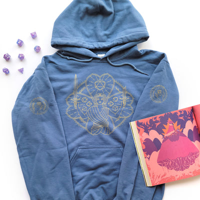 Lucky Pullover Hoodie with Sleeve Prints - Geeky merchandise for people who play D&D - Merch to wear and cute accessories and stationery Paola's Pixels