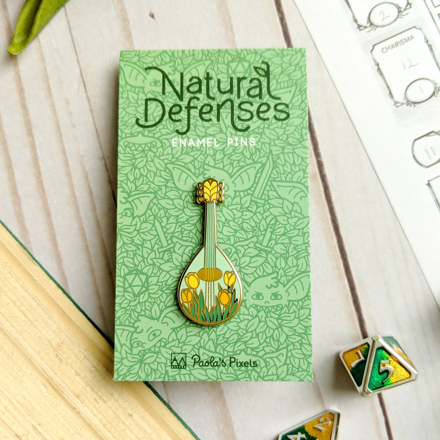 Lute of the Flowering Fields Pin - Geeky merchandise for people who play D&D - Merch to wear and cute accessories and stationery Paola's Pixels