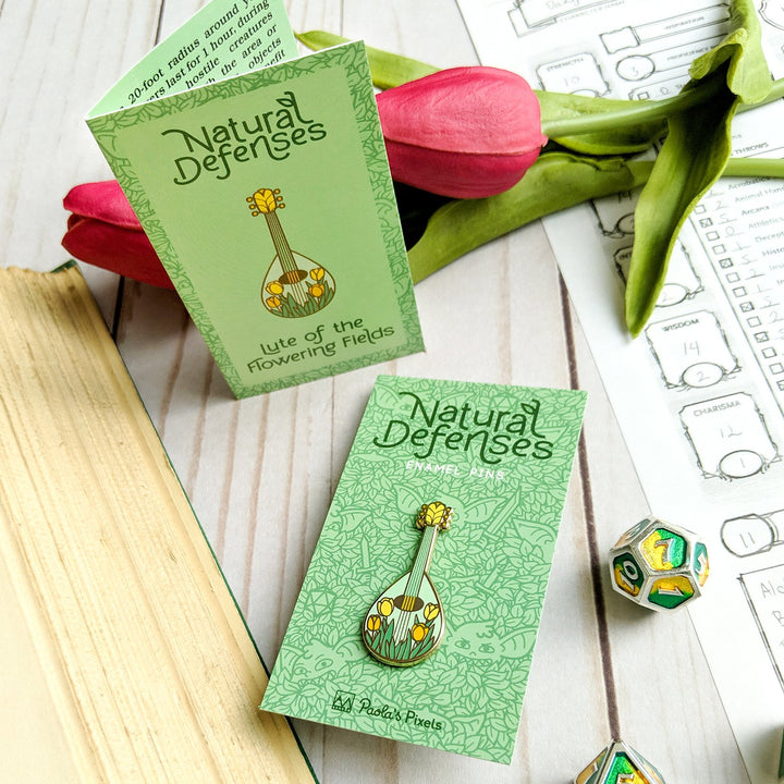 Seconds Sale! Lute of the Flowering Fields Pin - Geeky merchandise for people who play D&D - Merch to wear and cute accessories and stationery Paola's Pixels