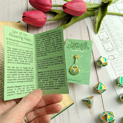 Seconds Sale! Lute of the Flowering Fields Pin - Geeky merchandise for people who play D&D - Merch to wear and cute accessories and stationery Paola's Pixels