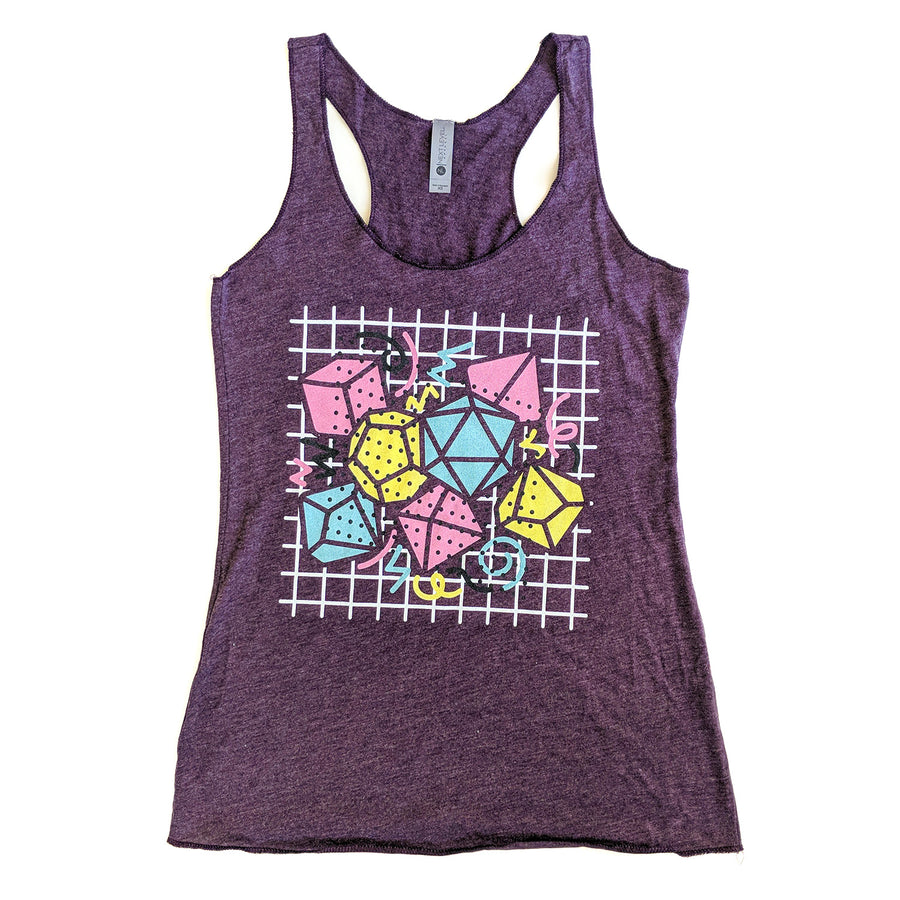 90s Dice Women's Racerback Tank Dark Version - Geeky merchandise for people who play D&D - Merch to wear and cute accessories and stationery Paola's Pixels