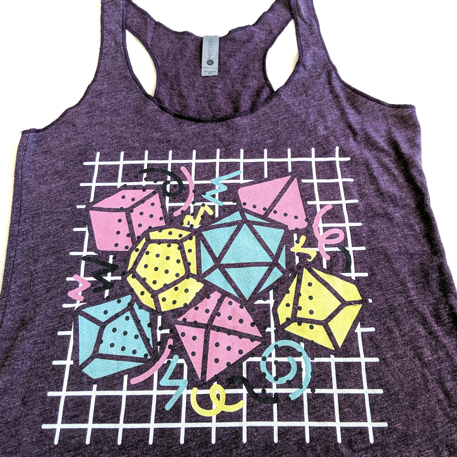 90s Dice Women's Racerback Tank Dark Version - Geeky merchandise for people who play D&D - Merch to wear and cute accessories and stationery Paola's Pixels
