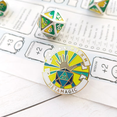 Metamagic Enamel Pin - Geeky merchandise for people who play D&D - Merch to wear and cute accessories and stationery Paola's Pixels