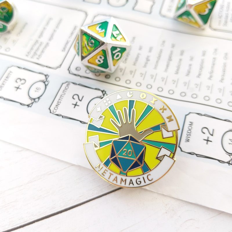 Metamagic Enamel Pin - Geeky merchandise for people who play D&D - Merch to wear and cute accessories and stationery Paola&