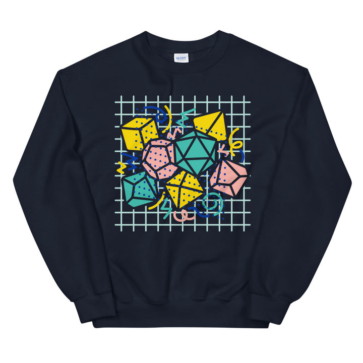 90s Dice Sweatshirt Light Version - Geeky merchandise for people who play D&D - Merch to wear and cute accessories and stationery Paola's Pixels